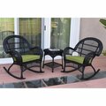 Jeco W00211-2-RCES029 3 Piece Santa Maria Black Rocker Wicker Chair Set, Green Cushion W00211_2-RCES029